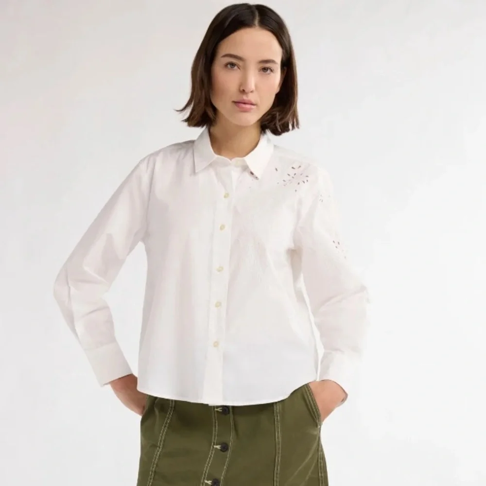 Free Assembly Women’s Button Front Cotton Embroidered Shirt with Long Sleeves - Picture 2 of 5